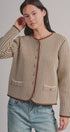 Vertical Stripe Knit Button Jacket with Gold Buttons in Ivory Brown - Women's Fashion | Urban Daizy