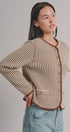 Vertical Stripe Knit Button Jacket with Gold Buttons in Ivory Brown - Women's Fashion | Urban Daizy