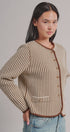 Vertical Stripe Knit Button Jacket with Gold Buttons in Ivory Brown - Women's Fashion | Urban Daizy