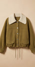 Sweater Knit Jacket with Detachable Collar in Olive - Women's Fashion | Urban Daizy