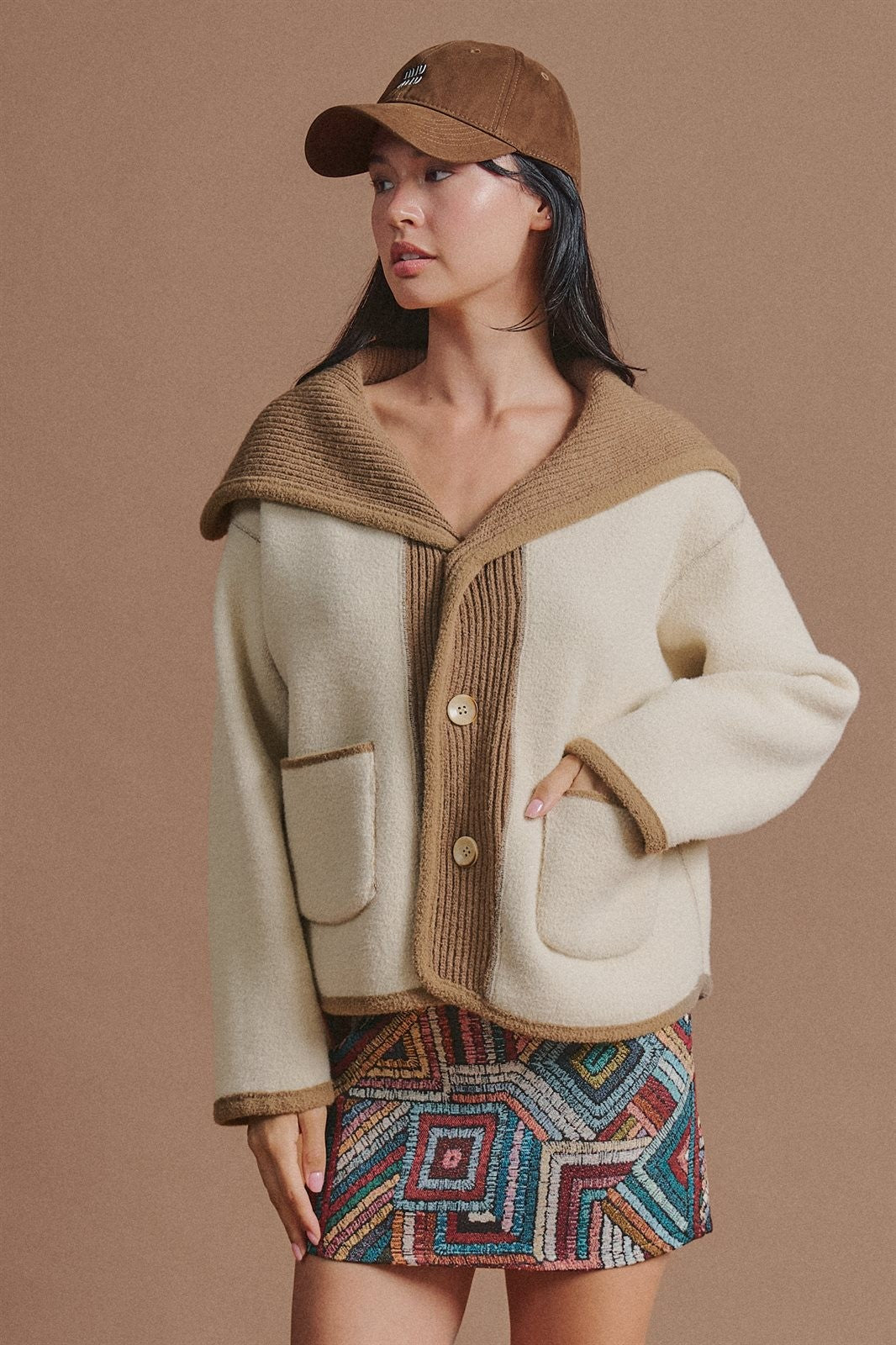 Reversible Wool Blend Shawl Collar Coat in Camel - Women's Jackets & Blazers | Urban Daizy