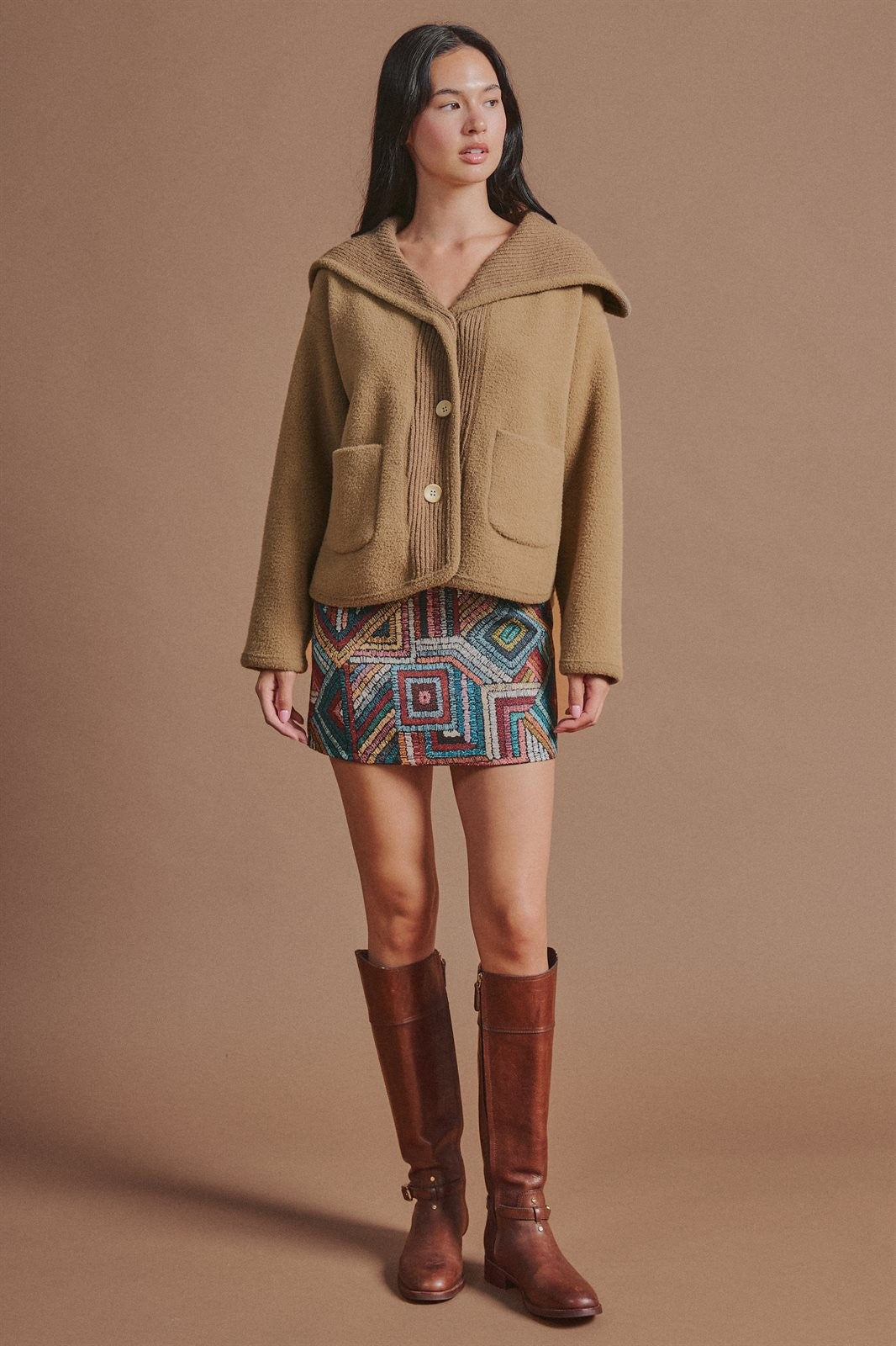 Reversible Wool Blend Shawl Collar Coat in Camel - Women's Jackets & Blazers | Urban Daizy