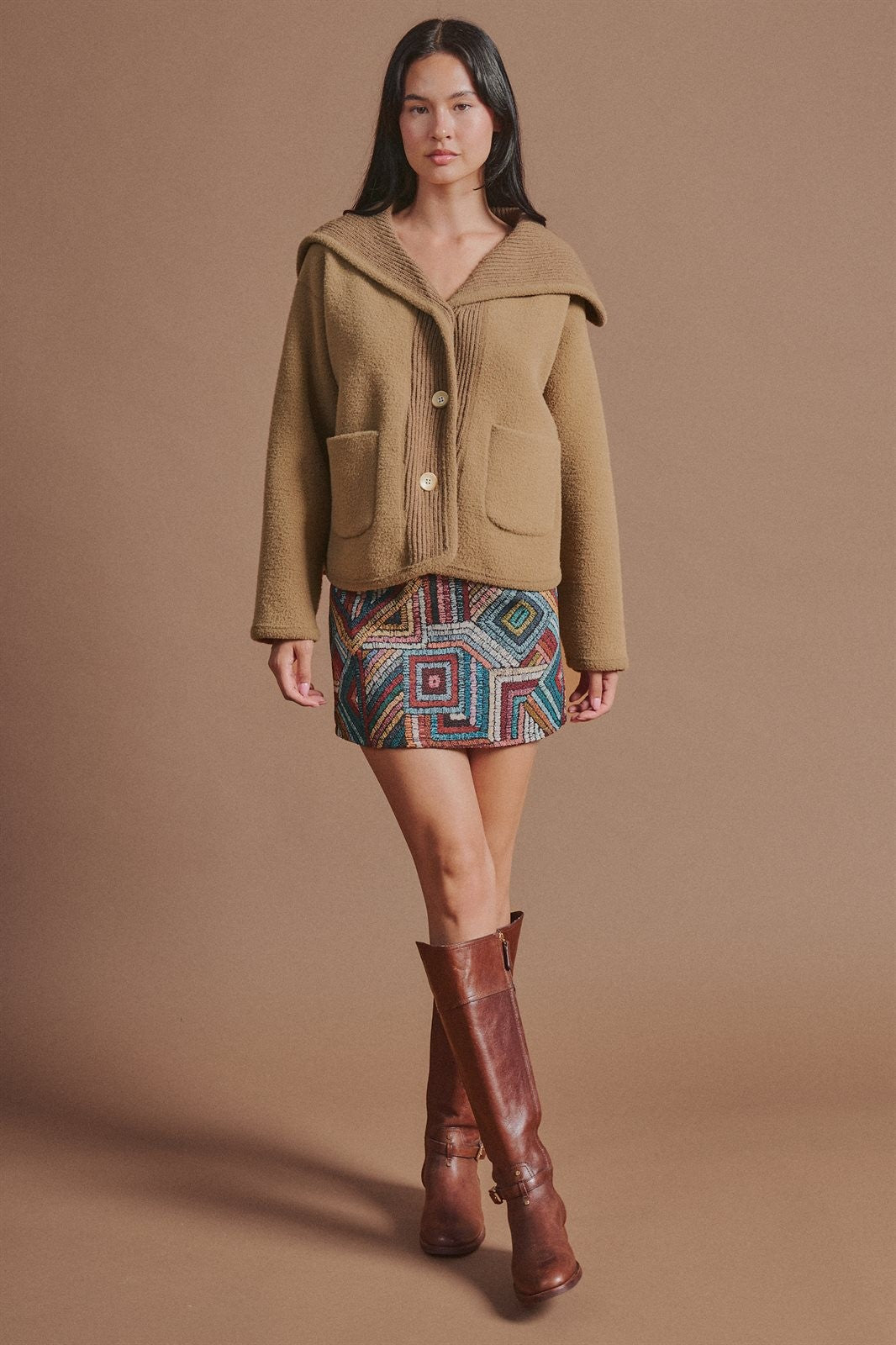 Reversible Wool Blend Shawl Collar Coat in Camel - Women's Jackets & Blazers | Urban Daizy