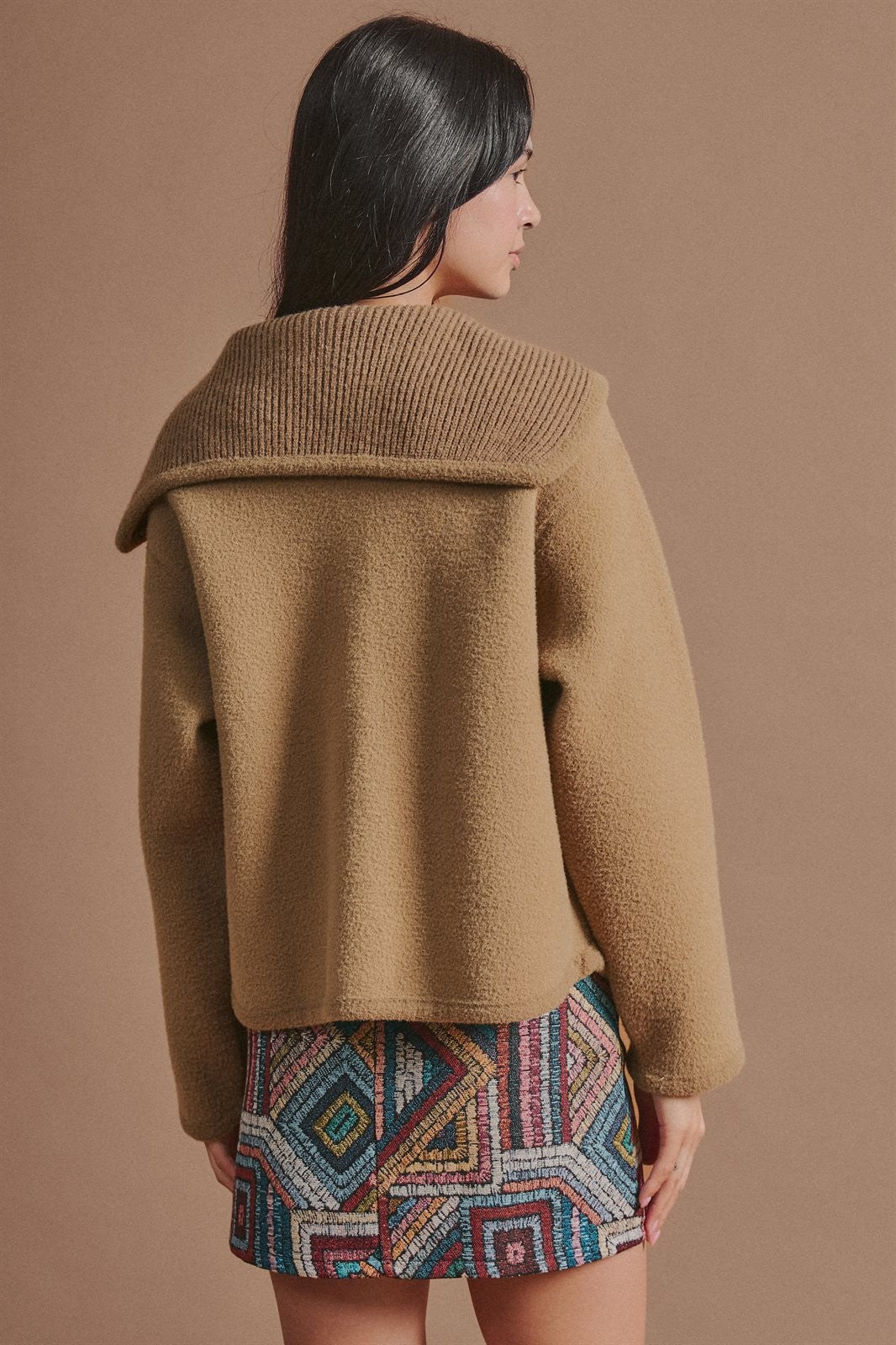 Reversible Wool Blend Shawl Collar Coat in Camel - Women's Jackets & Blazers | Urban Daizy