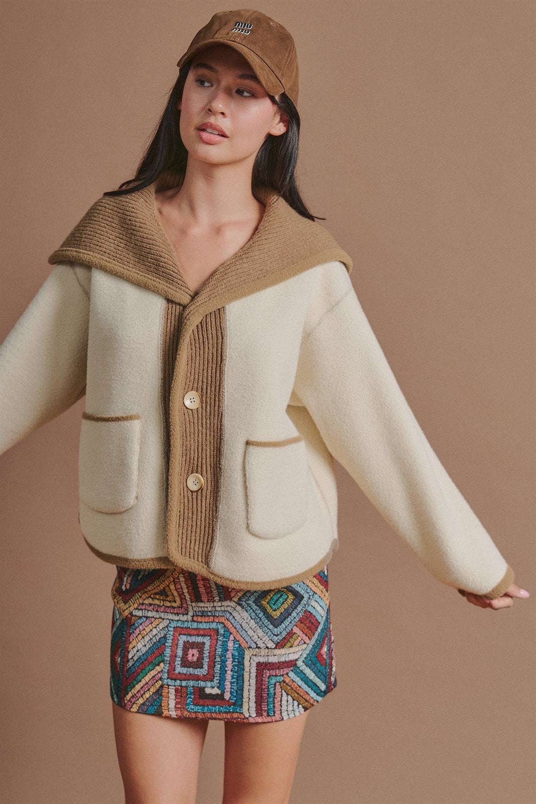 Reversible Wool Blend Shawl Collar Coat in Camel - Women's Jackets & Blazers | Urban Daizy