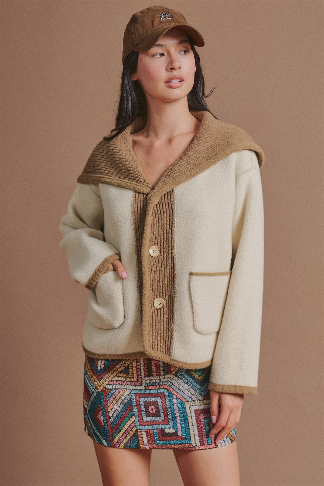 Reversible Wool Blend Shawl Collar Coat in Camel - Women's Jackets & Blazers | Urban Daizy