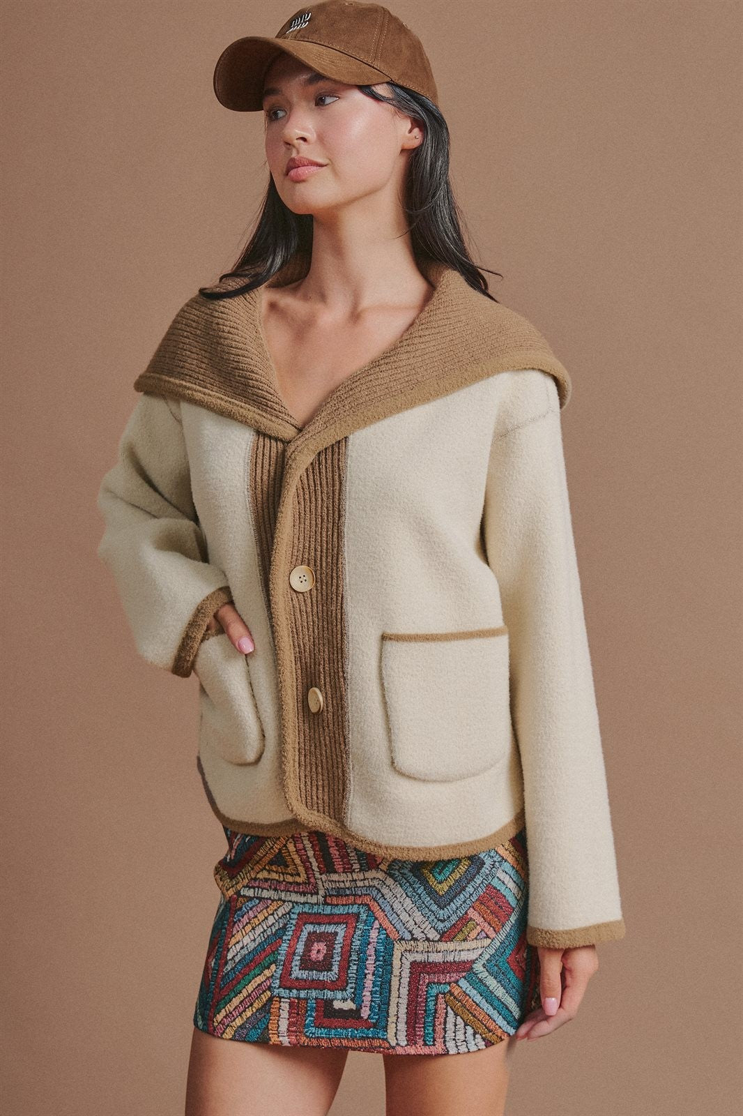 Reversible Wool Blend Shawl Collar Coat in Camel - Women's Jackets & Blazers | Urban Daizy