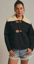 Toggle Front Knit Jacket With Contrast Collar in Black - Women's Fashion | Urban Daizy