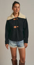 Toggle Front Knit Jacket With Contrast Collar in Black - Women's Fashion | Urban Daizy