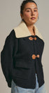 Toggle Front Knit Jacket With Contrast Collar in Black - Women's Fashion | Urban Daizy