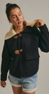 Toggle Front Knit Jacket With Contrast Collar in Black - Women's Fashion | Urban Daizy
