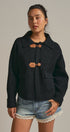 Toggle Front Knit Jacket With Contrast Collar in Black - Women's Fashion | Urban Daizy