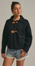 Toggle Front Knit Jacket With Contrast Collar in Black - Women's Fashion | Urban Daizy