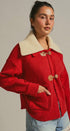 Toggle Front Knit Jacket With Contrast Collar in Red - Women's Fashion | Urban Daizy
