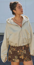 Lace-Lined Hooded Cotton Zip Jacket in Khaki - Women's Fashion | Urban Daizy