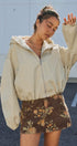 Lace-Lined Hooded Cotton Zip Jacket in Khaki - Women's Fashion | Urban Daizy