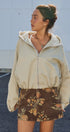 Lace-Lined Hooded Cotton Zip Jacket in Khaki - Women's Fashion | Urban Daizy