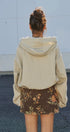Lace-Lined Hooded Cotton Zip Jacket in Khaki - Women's Fashion | Urban Daizy