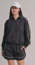 Contrast Piping Nylon Zip-Up Windbreaker in Black - Women's Fashion | Urban Daizy