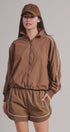 Contrast Piping Nylon Zip-Up Windbreaker in Brown - Women's Fashion | Urban Daizy