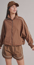 Contrast Piping Nylon Zip-Up Windbreaker in Brown - Women's Fashion | Urban Daizy