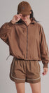 Contrast Piping Nylon Zip-Up Windbreaker in Brown - Women's Fashion | Urban Daizy