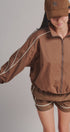 Contrast Piping Nylon Zip-Up Windbreaker in Brown - Women's Fashion | Urban Daizy