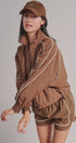 Contrast Piping Nylon Zip-Up Windbreaker in Brown - Women's Fashion | Urban Daizy
