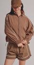 Contrast Piping Nylon Zip-Up Windbreaker in Brown - Women's Fashion | Urban Daizy