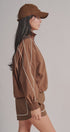 Contrast Piping Nylon Zip-Up Windbreaker in Brown - Women's Fashion | Urban Daizy