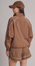 Contrast Piping Nylon Zip-Up Windbreaker in Brown - Women's Fashion | Urban Daizy