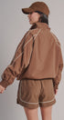 Contrast Piping Nylon Zip-Up Windbreaker in Brown - Women's Fashion | Urban Daizy