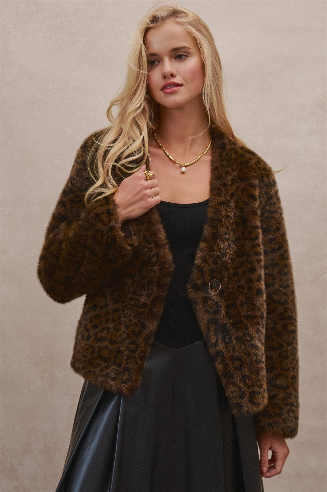 Oversized Leopard Print Faux Fur Jacket in Brown - Women's Jackets & Blazers | Urban Daizy