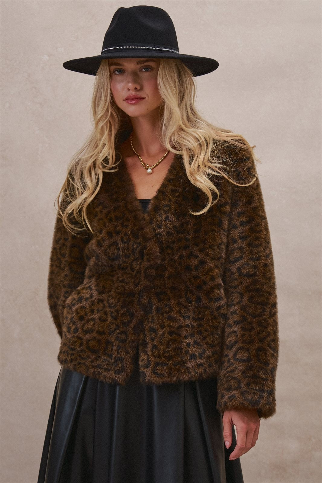 Oversized Leopard Print Faux Fur Jacket in Brown - Women's Jackets & Blazers | Urban Daizy