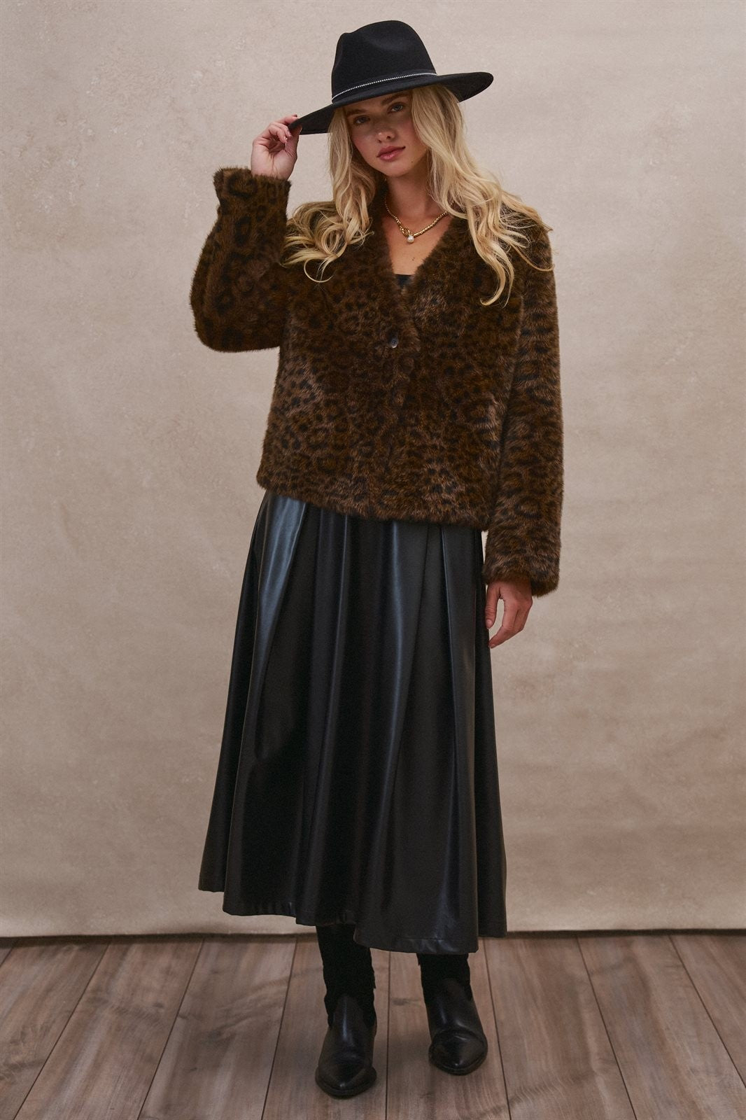 Oversized Leopard Print Faux Fur Jacket in Brown - Women's Jackets & Blazers | Urban Daizy