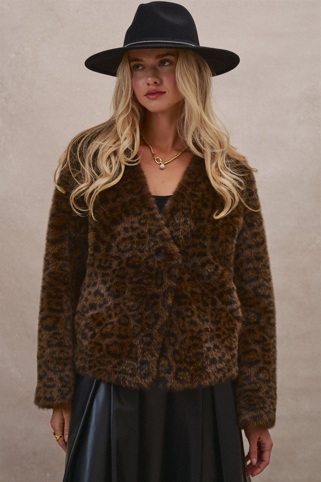 Oversized Leopard Print Faux Fur Jacket in Brown - Women's Jackets & Blazers | Urban Daizy