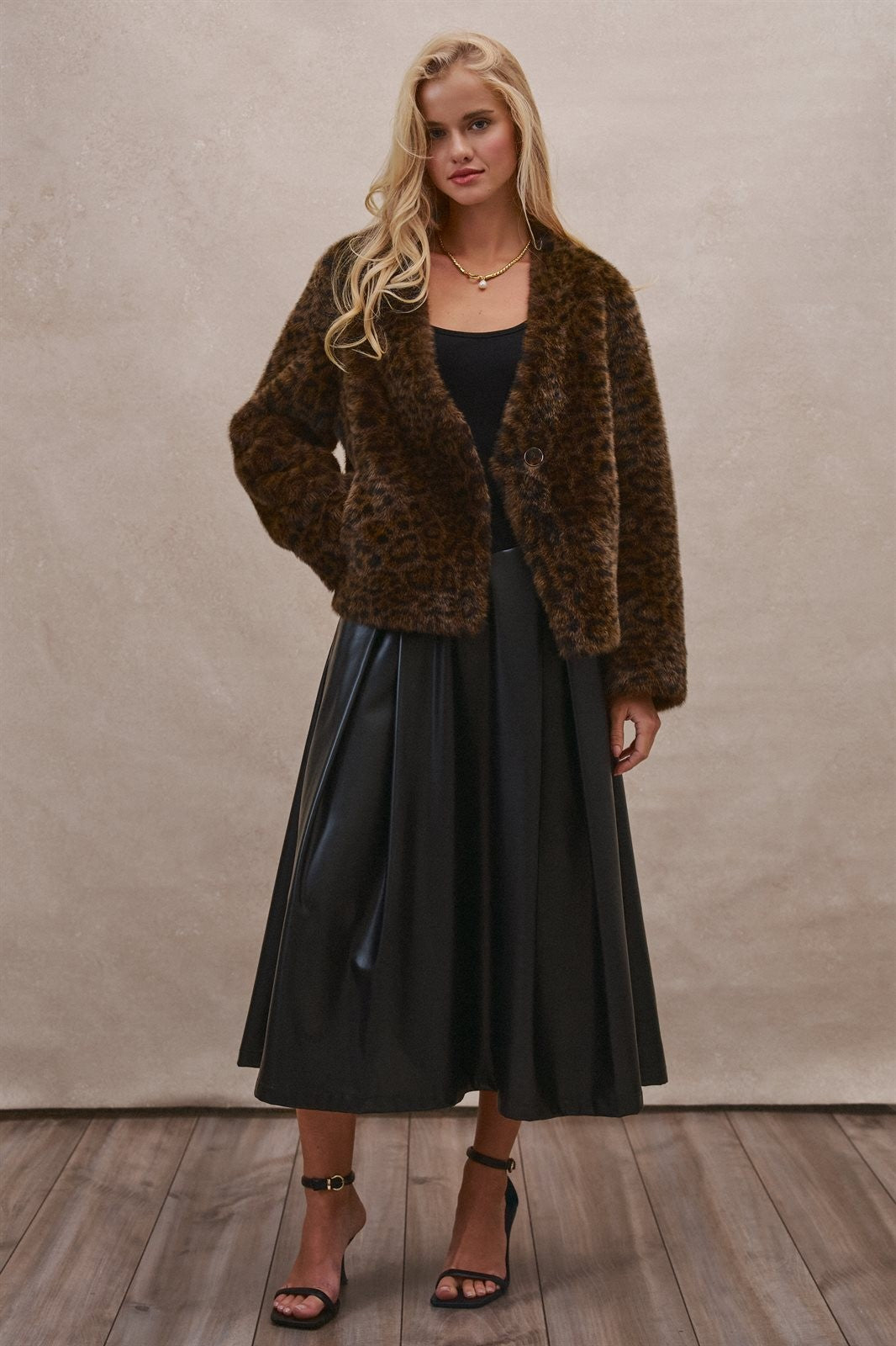 Oversized Leopard Print Faux Fur Jacket in Brown - Women's Jackets & Blazers | Urban Daizy