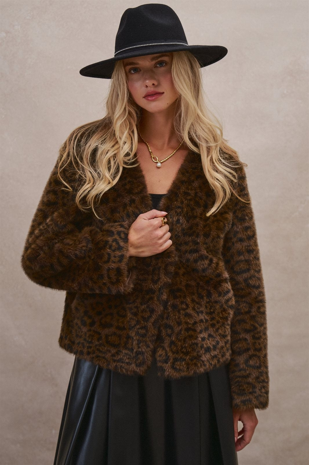 Oversized Leopard Print Faux Fur Jacket in Brown - Women's Jackets & Blazers | Urban Daizy