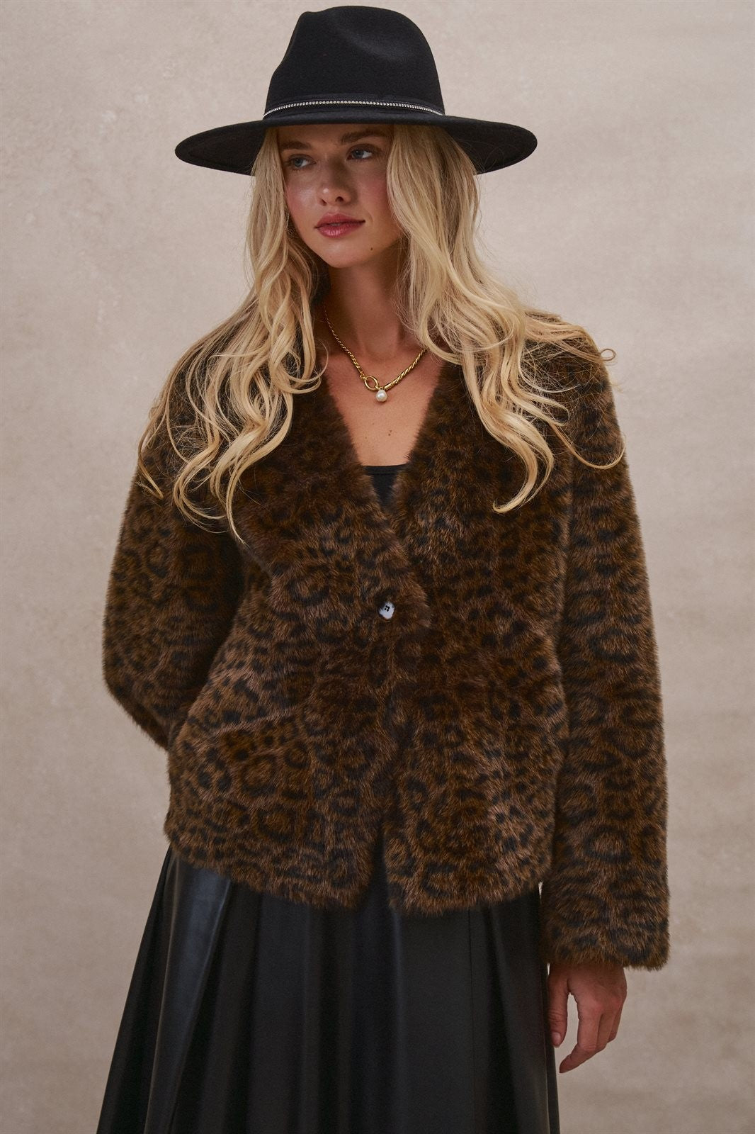 Oversized Leopard Print Faux Fur Jacket in Brown - Women's Jackets & Blazers | Urban Daizy