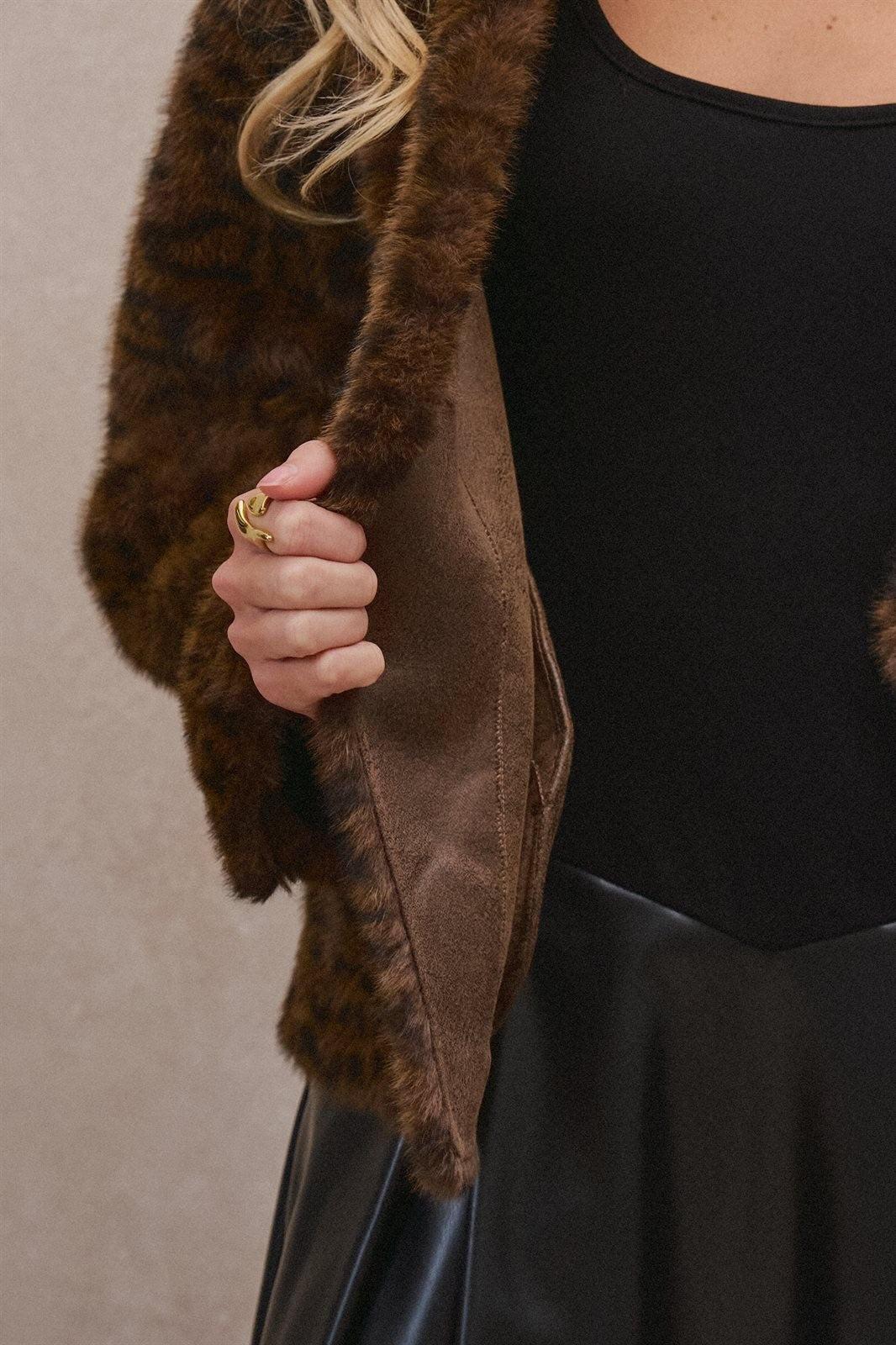 Oversized Leopard Print Faux Fur Jacket in Brown - Women's Jackets & Blazers | Urban Daizy