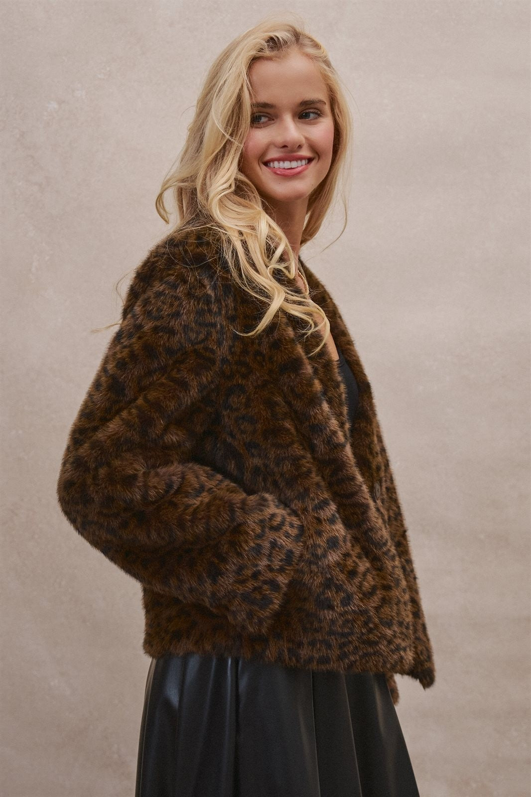 Oversized Leopard Print Faux Fur Jacket in Brown - Women's Jackets & Blazers | Urban Daizy