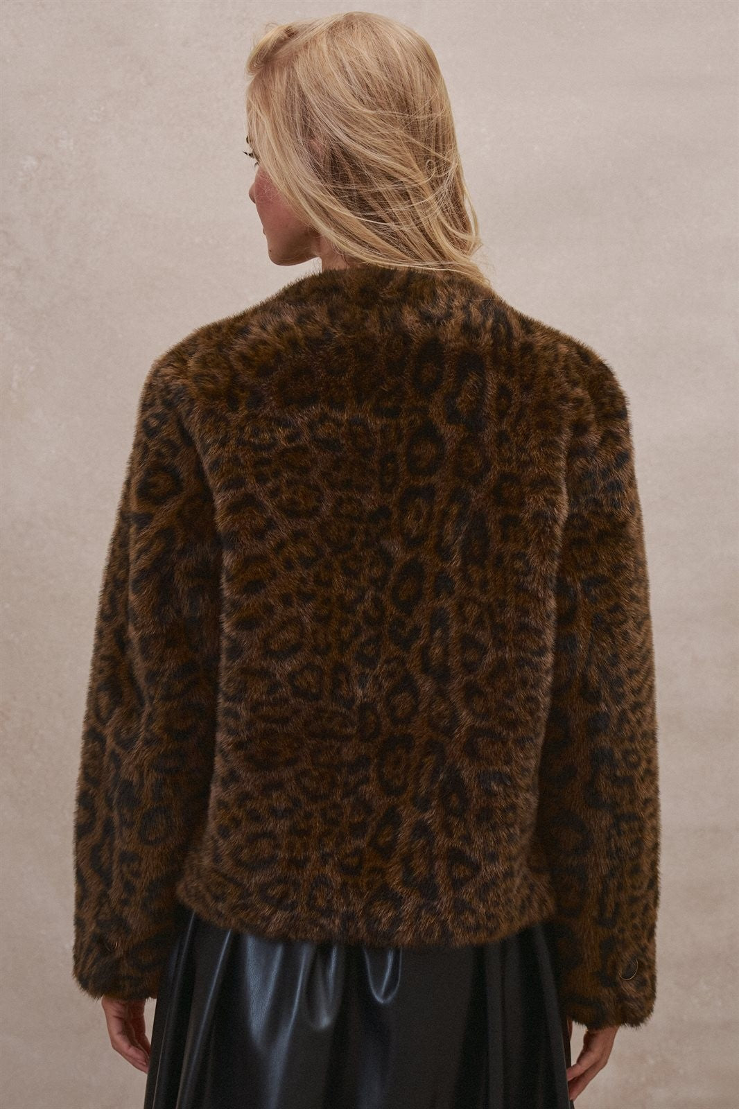 Oversized Leopard Print Faux Fur Jacket in Brown - Women's Jackets & Blazers | Urban Daizy