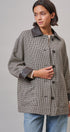 Houndstooth Oversized Button-Down Jacket with Leather Trim in Ivory Brown - Women's Jackets & Blazers | Urban Daizy