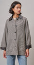 Houndstooth Oversized Button-Down Jacket with Leather Trim in Ivory Brown - Women's Jackets & Blazers | Urban Daizy