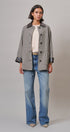 Houndstooth Oversized Button-Down Jacket with Leather Trim in Ivory Brown - Women's Jackets & Blazers | Urban Daizy