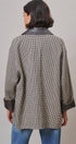 Houndstooth Oversized Button-Down Jacket with Leather Trim in Ivory Brown - Women's Jackets & Blazers | Urban Daizy