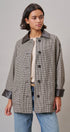 Houndstooth Oversized Button-Down Jacket with Leather Trim in Ivory Brown - Women's Jackets & Blazers | Urban Daizy