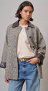 Houndstooth Oversized Button-Down Jacket with Leather Trim in Ivory Brown - Women's Jackets & Blazers | Urban Daizy