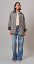 Houndstooth Oversized Button-Down Jacket with Leather Trim in Ivory Brown - Women's Jackets & Blazers | Urban Daizy