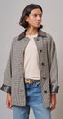 Houndstooth Oversized Button-Down Jacket with Leather Trim in Ivory Brown - Women's Jackets & Blazers | Urban Daizy